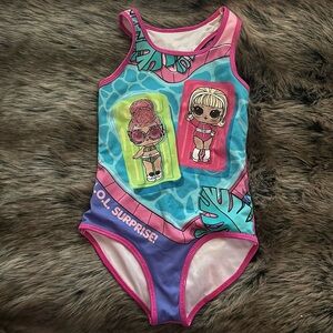 Girls 4/5 LOL surprise racer back pink shimmer swim suit or gymnastics leotard